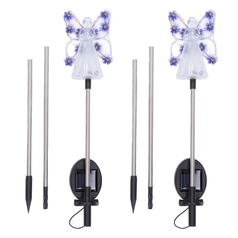 2 Pack LED Solar Angel Lights Solar Powered White Light