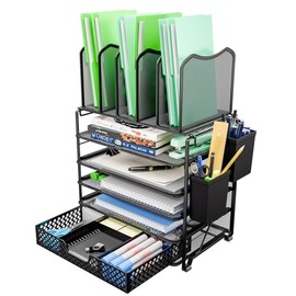 Simple Trending – Organizador de archivos de escritorio de malla metálica de 5 niveles, bandejas para papel tamaño carta con cajón deslizante, para of