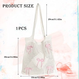 Epunk Crochet Mesh Beach Bag 38x33cm - Women's Knitted Tote with Comfort Strap, Boho Holiday Bag for Shopping & Daily Use