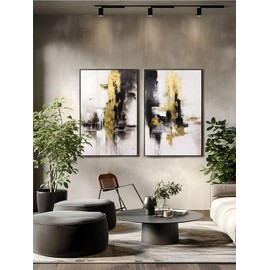 SAFERRYHOME Framed Abstract Wall Art - Black and Gold Wall Decor - Large Canvas Artwork for living room bedroom office bathroom