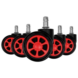 Loywe 5 x Office Chair Castors Hard Floor Wheels for Office Chair Castors Replacement 11 mm x 20 mm Black with Red LWA106R