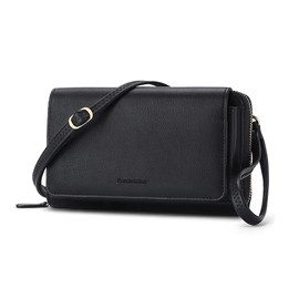 Peacocktion Crossbody Bags for Women Travel RFID Wristlet Wallets Vegan Leather Clutch Purses with Phone Pocket Zipper Gifts Black