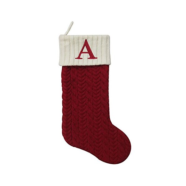 St. Nicholas Square 21 Inch Cable Knit Monogram Christmas Stocking (Embroidered A)