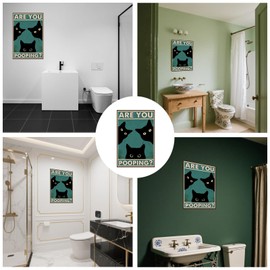 AzureRay Black Cat Logo Wall Decoration, Funny Pictures Bathroom Decoration Cat with Saying, Funny Sign for Toilet & Guest Toilet - 30 x 20 cm Metal