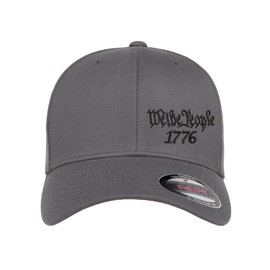 We The People 1776 Side Embroidered Trump Patriotic Republican Flexfit Hat Black Grey Navy Red Olive Royal (US, Alpha, Large, X-Large, Grey Curved)
