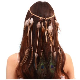 FASELE Framing Hair Ornaments Feather Hairband Hair Accessories Bohemian Style Hippie Band Feather Decoration Fork Adjustable Fashion Beach Travel Photography Party