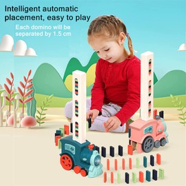 Domino Train Toy Set with 180Pcs Domino Blocks, Automatic Domino Train for 3 4 5 6 7 Years Old, Dominoes Rally Train Sets for Kids Boys Girls (Blue 180pcs Blocks)