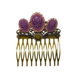 Lavender Floral Cameo Antiqued Gold Hair Comb