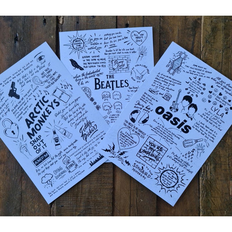 Hewson Beatles Doodle Lyric Poster - Beatles Artwork Gift for