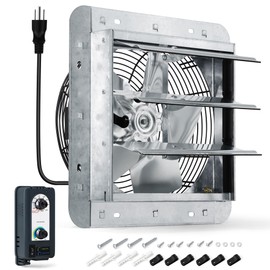 Hipoilk 10 Inch Shutter Exhaust Fan with Thermostat and Speed Controller, Wall Mounted Vent Fan for Attic, Greenhouse, Shed, Garage, Chicken Coop, Shop Ventilation, 820 CFM, 1200 SQF Coverage Area