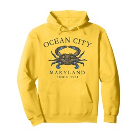 Ocean City Maryland Blue Crab Since 1524 Retro Arched Slate Pullover Hoodie