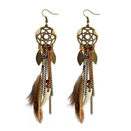 Earrings, Earrings Accessories, Pierced Feather Drop Earrings, Round Neck, Earrings Jewellery, Dangle Earrings, Cutout Rope Blade Pendant, Brown, Long Earrings, Women Jewellery for Women, Feather, No