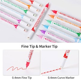 rflaueo 12pcs Curve Highlighter Pen Set Colored Curve Pens with 6 Different Curve Shapes Fine Tips Dual Tip Curve Pens for Journal Notes School Supplies(U48-12)