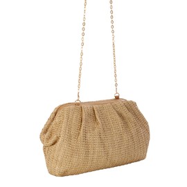 Syrads Women's Straw Crossbody Clutch Purse Straw Shoulder Handbag Cloud Dumpling Handbag, khaki