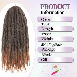 Marley Hair 18 Inch Marley Twist Hair Afro Twist Marley Braiding Hair for Faux Locs Crochet Hair 3 Packs Synthetic Hair Extension (T30#, 12 inch/3 Packs)