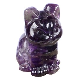 Justinstones African Amethyst Crystal Carved 40mm Cat Statue for Healing Reiki Spiritual Gift Cute Meditation Office Room Desk Decor