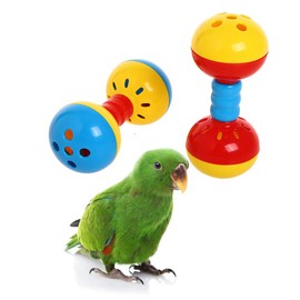 QBLEEV Parakeets Conures Toys, Bird Rattles Bells Foot Toys, Enrichment Barbell Ball Toys, Play Gym Activity Center Cage Accessories for Medium Parrots-2 Pack