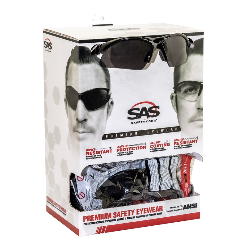 SAS Diamondbacks Safety Eyewear Black Frame, Clear Lens, One Size