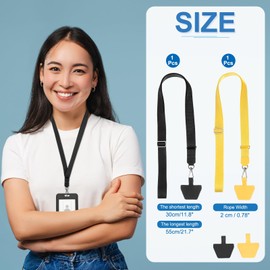PATIKIL Smart Phone Lanyard, 2Pcs Adjustable Crossbody Cell Phone Neck Strap Lanyard with 4 Patches for Most Smartphones ID Badges Keychain, Black/Yellow (55-30cm)