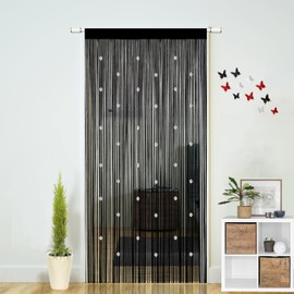 JINYONGXIN Beaded String Curtains for Doorways Boho Bedroom Decor Hanging Door Wall Beads Closet Window Curtain Room Divider Privacy Decorative (Black, 39" W x 79" L)