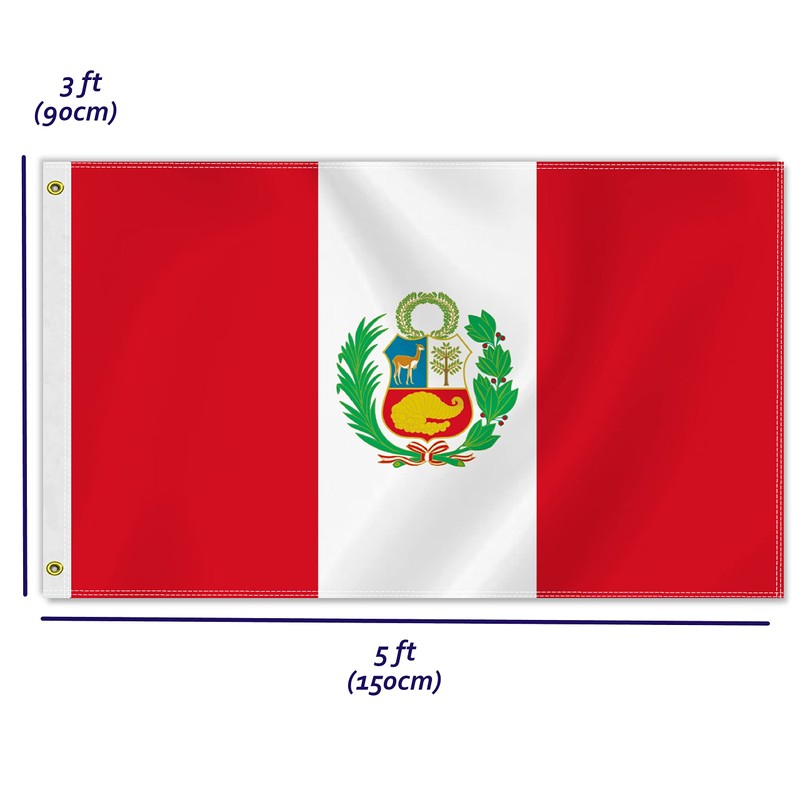 3×5 FT Peru Flag, Large 75D Peruvian National Outdoor Banner,Decor