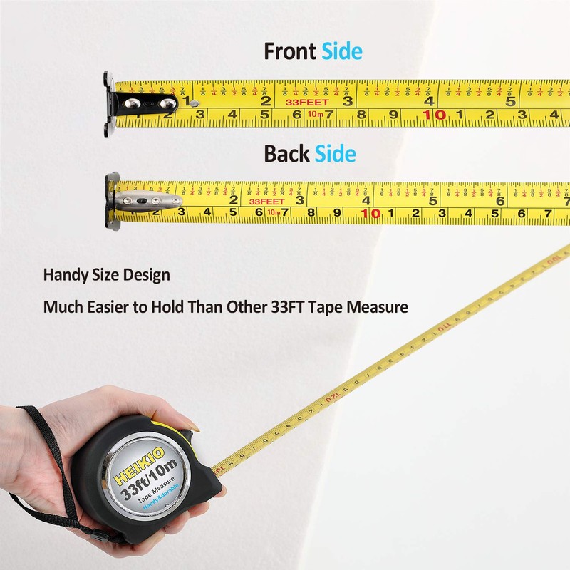HEIKIO Tape Measure 10M (33FT), Double-Sided Metric and Inch Scale