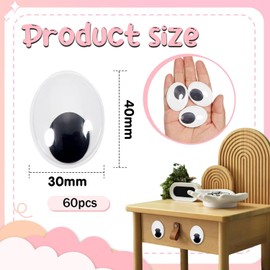 TOAOB 60 Unidades de Ojos móviles autoadhesivos, Grandes, ovalados, 40 mm, Negro, Blanco, Ojos de plástico para álbumes de Recortes, Manualidades, Accesorios