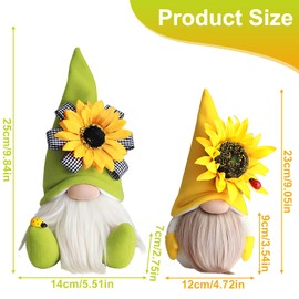 Snowtain Gnome Figures, Pack of 2 Spring Sunflower Gnome, Cute Figure Made of Dwarf Decoration, Gnome Standing for Home, Farmhouse, Family, Festive Gift