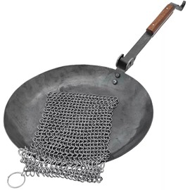 Stainless Steel Chainmail Scrubber with Steel Ring for Tough Cleaning - Large, Heavy-Duty Dish & Pot Cleaner