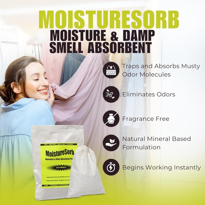 MOISTURESORB Reusable Mold & Mildew Smell Deodorizer Pouch: Rid Odor