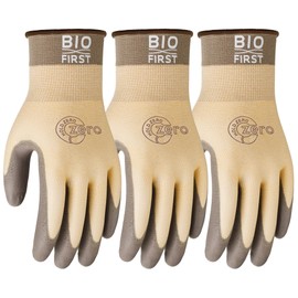 HOLDZERO Biobased Safety Work Gloves Gardening Gloves PU Coated Grip Work Gloves Light Duty Garden Gloves for Fishing Gardening Driving Warehousing Construction DIY Work，Brown Large 3 Pairs