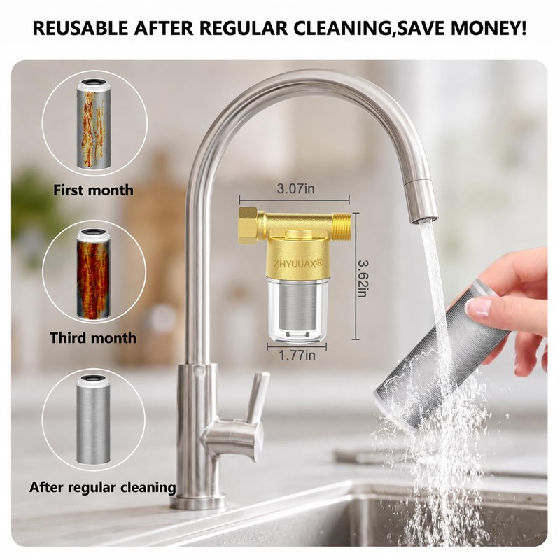 ZHYUUAX YH01 Reusable Washing Machine Water Filter, 40 Micron Brass