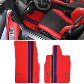 BILLFARO 2PCS Red Binding Carpeted Floor Mats, All Weather Anti-Slip TPE Floor Protection Carpet Foot Pad Floor Liners for Corvette C8 Stingray Z51 2020+ and for C8 Z06 2023+ and E-ray 2024+