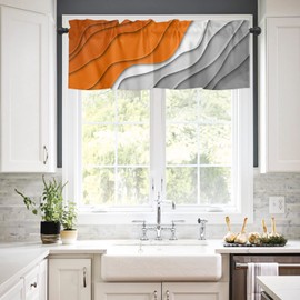 Orange Ombre Valance Curtain for Kithchen Windows Orange and Grey Gradient Modern Abstract Geometric Valance Tier Curtain Rod Pocket Valances for Bedroom/Living Room/Bathroom, 1 Panel, 42 x 18 Inch
