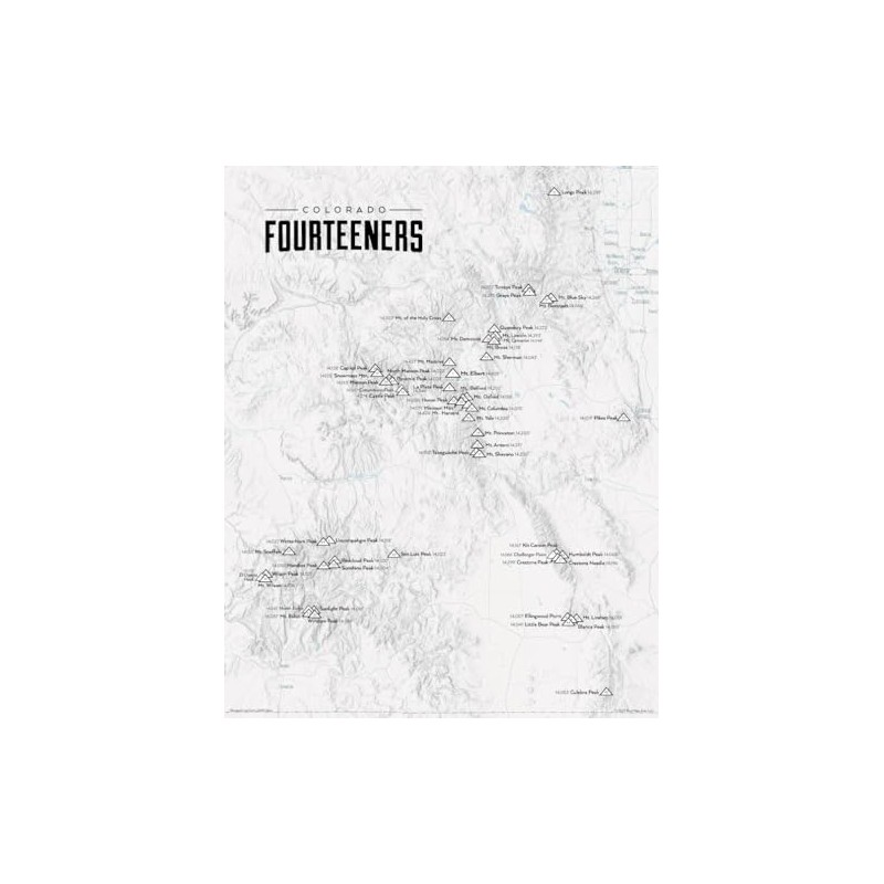 58 Colorado 14ers Checklist Map 11x14 Print (Gray)