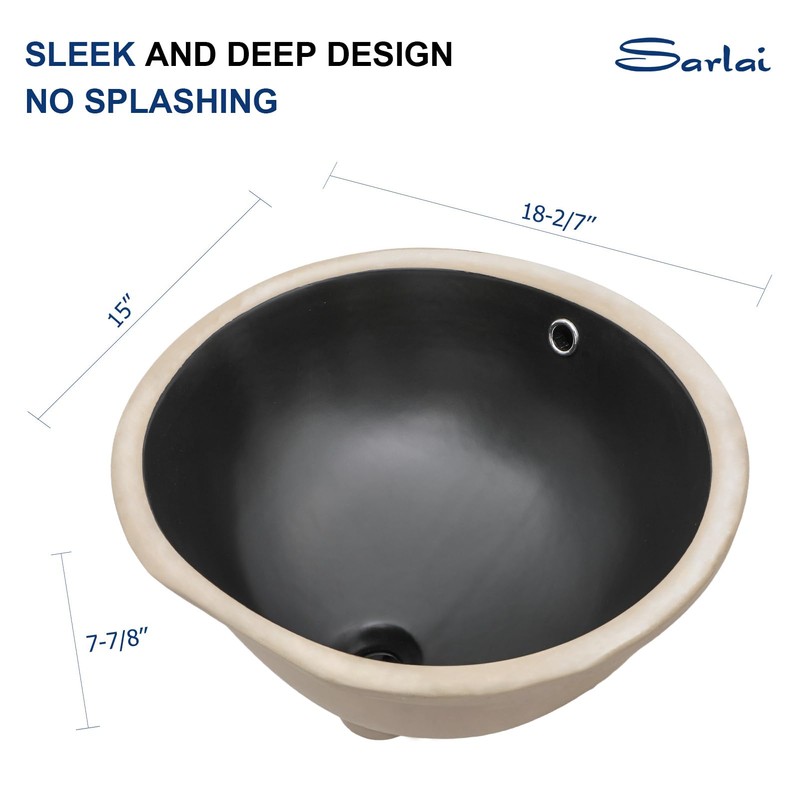 Sarlai Black Undermount Bathroom Sink -18 x15 inch Oval Vessel