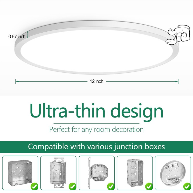 Brightever LED Flush Mount Ceiling Light, 12 Inch 24W Ultra