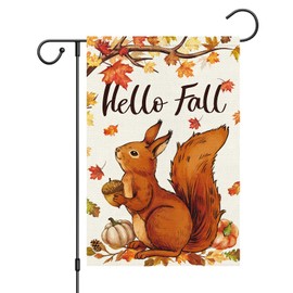 Louise Maelys Welcome Fall Garden Flag 12x18 Double Sided, Small Burlap Autumn squirrel Garden Flag Fall Thanksgiving Outside Outdoor House Yard Decoration (ONLY FLAG)