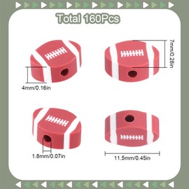 SUNNYCLUE 1 Box 160PCS 12mm Sports Beads Football Beads Bulk Mini American Football Rugby Small Double Side Cute Ball Flat Round Polymer Clay Spacer Beads for Jewellery Making Beading Kit Bracelets