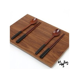 Inhyeon Workshop Natural Lacquer Charcoal + Basic Wooden Cutlery 4-Piece Family Set Premium Wooden Cutlery Paper Case Packaging / 인현공방 천연 옻칠 숯+베이직 나무수저 4P 가족세트 고급 우드수저 종이케이스 포장