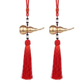 Feng Shui Copper Gourd Wu Lou, Brass Hanging Protection Charm with Red Tassel, Health & Luck Decor for Car, Home, Door, Travel Safety Gift, Chinese Feng Shui Gourd 2.68in Height