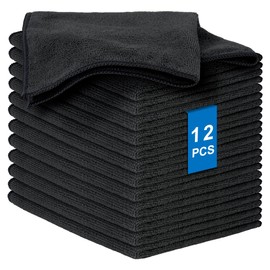 AYESY Microfibre Cleaning Cloth, 12 PCS Highly Absorbent Cleaning Rags Multifunctional Kitchen Towel Reusable Dishcloth for Plastic-Free Kitchen Cloth Suitable for Any Surface (Black)