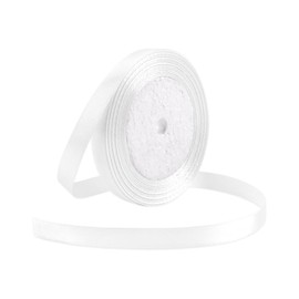 25 Yard White Satin Ribbon Roll, 3/8 Inch Fabric Ribbon for Craft Bows Rose Bouquet, Holiday Gift Wrapping, Party Decoration