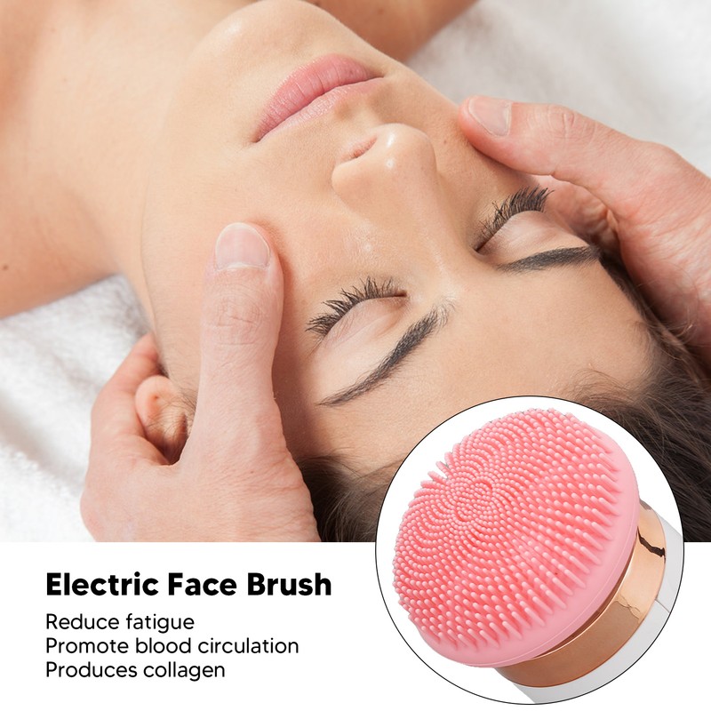 Electronic Facial Brush Reduce Fatigue Silicone Head Jadestone Roller Massaging