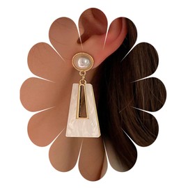 White Acrylic Square Drop Earrings Boho Vintage Pearl Stud Earrings Long Square Earrings Jewelry for Women and Girls, Acrylic, Agate