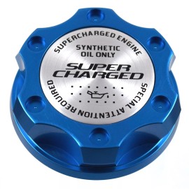 Unbranded Blue Oil Filler Cap With Super Charged Emblem For Chrysler Jeep Dodge Ram Mopar