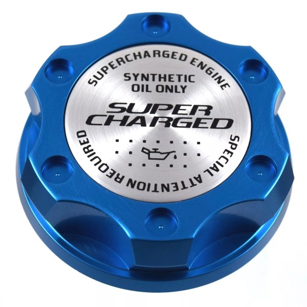 Unbranded Blue Oil Filler Cap With Super Charged Emblem For