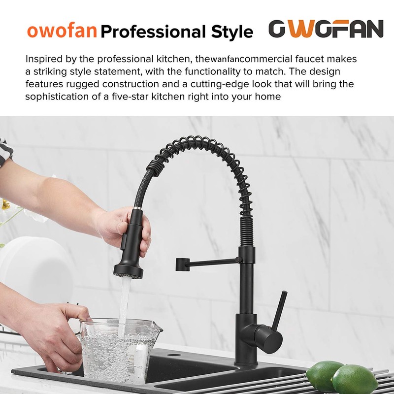 OWOFAN Modern Single Handle Spring Kitchen Faucet with Pull Down