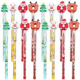 NUOBESTY 16pcs Christmas Non Sharpening Pencils, Christmas Stackable Push Pencils Translucent Bulk for Xmas Party Supplies Office Classroom Rewards