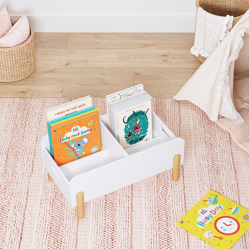 UTEX Montessori Bookshelf for Toddlers, Wooden Book Caddy with Adjustable